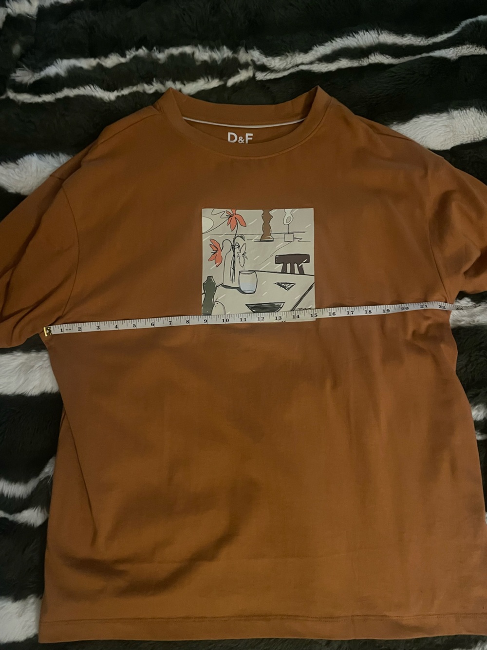 D&F Men's Brown Graphic Tee - Crew Neck Short Sleeve